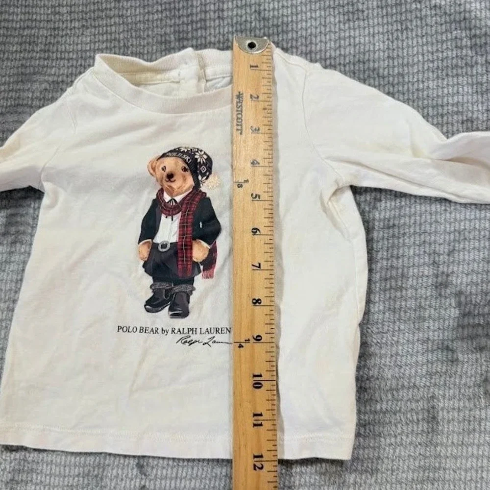 Ralph Lauren Polo Bear Kids Long Sleeve T-Shirt Off White Cream Size 9M 9 Months